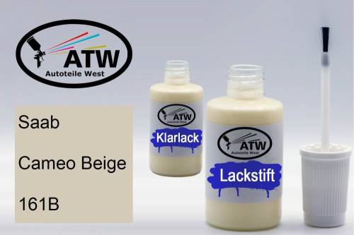 Saab, Cameo Beige, 161B: 20ml Lackstift + 20ml Klarlack - Set, von ATW Autoteile West.